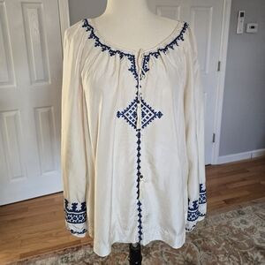 Lucky Brand Silk Embroidered Cream Blouse